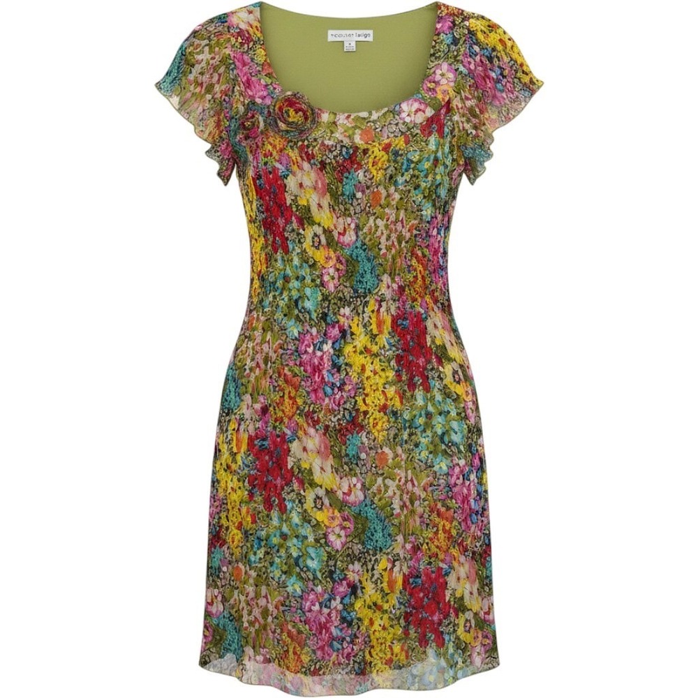 VTG Madison Leigh 90s Knee Length Dress A Line Floral Appliqué Y2K SZ 8 Scoop